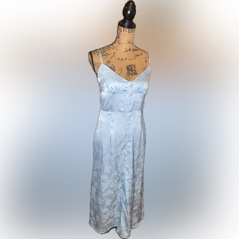 Cider Floral Jacquard Slit Cami Slip Nightgown Nighty Dress Eggshell Blue M